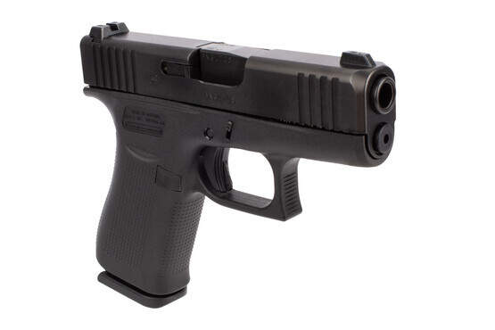 Glock 43X 9mm pistol features front slide serrations and bull nose with night sights sights